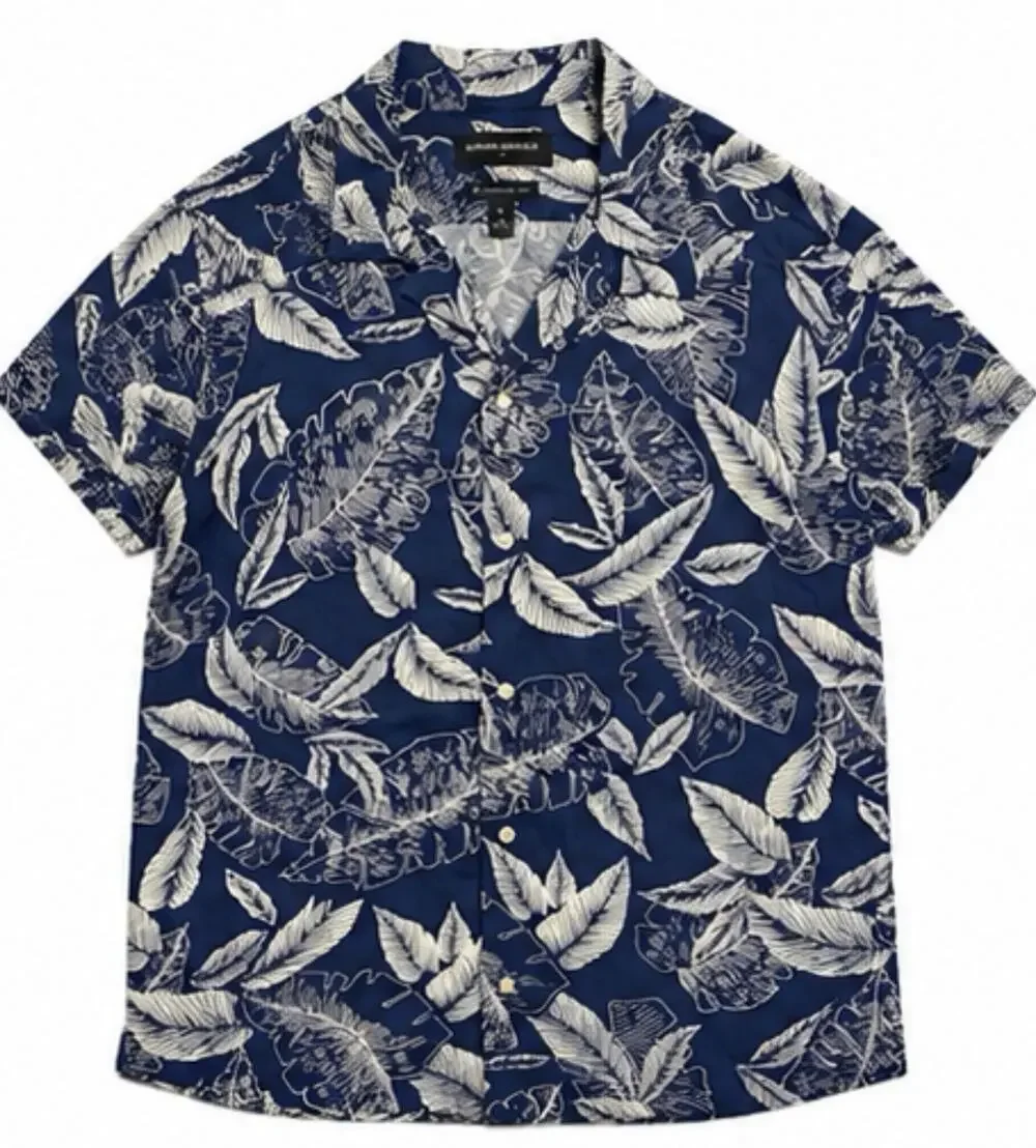 Banana Republic Hawaiian Shirt Men XL Navy Blue Tropical Floral Standard Fit